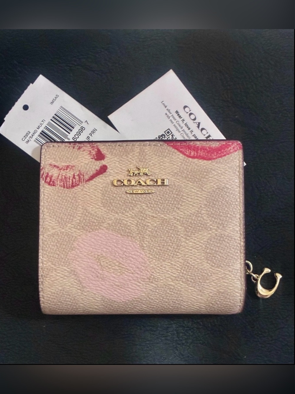 COACH signature Pink Kiss-Print snap Wallet with Gold Logo